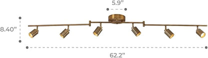 Shura Brushed Brass 6-Light Swivel Track Light with Rotatable Heads & Adjustable Arms, Integrated LED Bulbs, 5 ft. Ceiling Track Lighting Kit, 3000K, 3000 Lumens