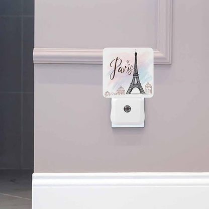 Eiffel Tower Night Lights Plug into Wall Pink Paris Night Light with Dusk to Dawn Sensor for Home Bedroom Bathroom Living Room 0.5W Sleep-Friendly