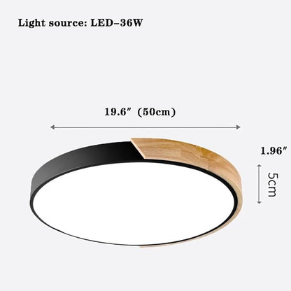 LED Ceiling Light Fixture,20 Inch Modern Wood Recessed Ceiling Lights,3000K-6000K Dimmable Light,Black 36W Close to Ceiling Lighting Flush Mount Living Room Bedroom Ceiling Lamp