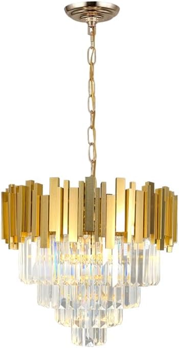 Luxury Gold Crystal Chandelier, W50cm Modern Round Ceiling Hanging Light Adjustable Chain & Dimmable Light Fixture for Dining Living Room Kitchen Island Foyer 7Lights