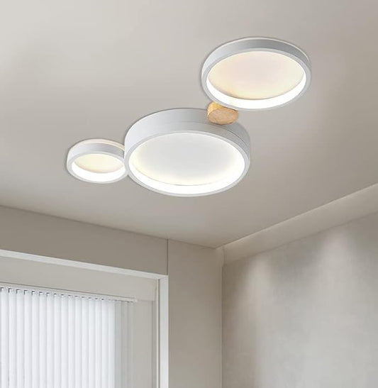 3-Lights LED Ceiling Light Fixture,22 Inch Modern Ceiling Lights Flush Mount Wooden 20W Dimmable Chandelier for Living Room Bedroom Kitchen,3000K/4000K/6000K Temperatures Selectable White