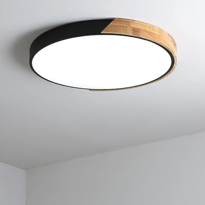 LED Ceiling Light Fixture,20 Inch Modern Wood Recessed Ceiling Lights,3000K-6000K Dimmable Light,Black 36W Close to Ceiling Lighting Flush Mount Living Room Bedroom Ceiling Lamp