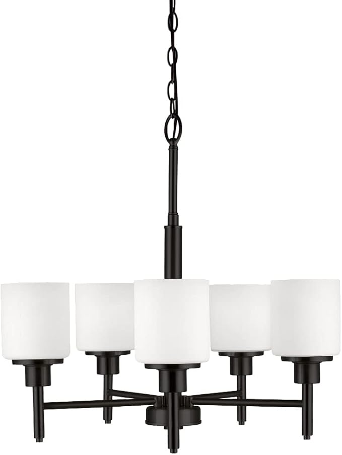 Design House 556639-BLK Aubrey Transitional 5-Light Indoor Chandelier Dimmable Frosted Glass for Entryway Dining Room Foyer, Matte Black