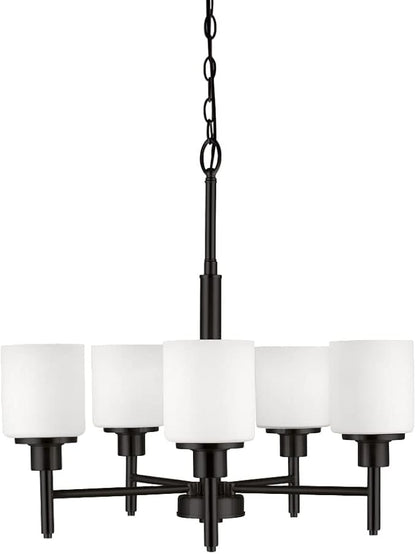 Design House 556639-BLK Aubrey Transitional 5-Light Indoor Chandelier Dimmable Frosted Glass for Entryway Dining Room Foyer, Matte Black