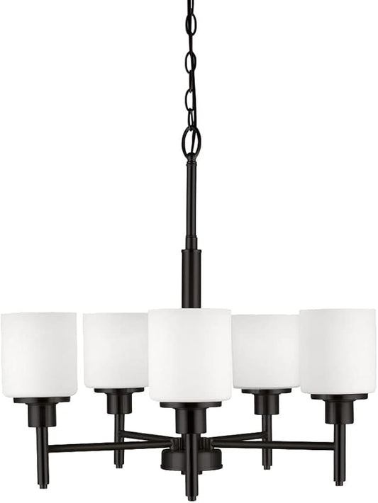 Design House 556639-BLK Aubrey Transitional 5-Light Indoor Chandelier Dimmable Frosted Glass for Entryway Dining Room Foyer, Matte Black