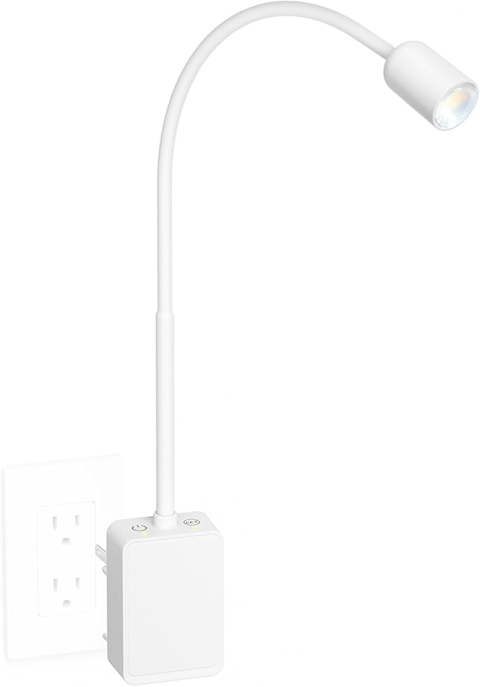 Plug in Dimmable LED Wall Reading Night Light for Books in Bed, Flexible White Wall Sconce Lamp with Power Plug for Bedroom Kitchen, 3 Lighting Color Modes, 50° Spot Light Angle