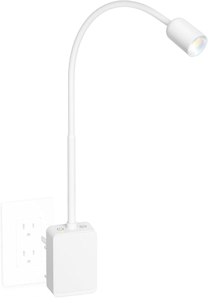 Plug in Dimmable LED Wall Reading Night Light for Books in Bed, Flexible White Wall Sconce Lamp with Power Plug for Bedroom Kitchen, 3 Lighting Color Modes, 50° Spot Light Angle