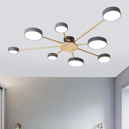 8-Lights LED Ceiling Light Fixture,48 Inch Modern Ceiling Lights Flush Mount Wooden 64W Dimmable Chandelier for Living Room Bedroom Kitchen,3000K/4000K/6000K Temperatures Selectable Grey