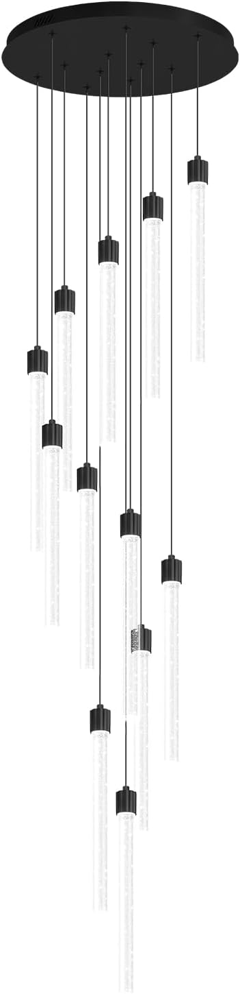 118'' Modern Crystal Column Chandelier for High Ceiling LED Dimmable Crystal Pendant Light Staircase Foyer Enterway Living Room Ceiling Chandelier Lighting Black 12 Lights