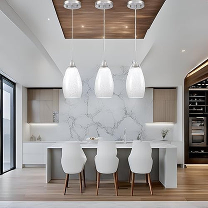 Viinew Mini Glass Pendant Light 4.72" with Handblown Milk White Marble Art Glass Hanging Light 3-Pack Oval Ceiling Hanging Light Fixture for Dining Room Kitchen Island Cafe Foyer Hallway