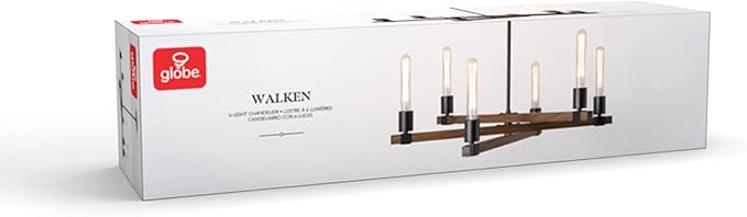 GLOBE Electric 60546 Walken 6-Light Chandelier, Matte Black, Faux Wood Accents, Bulb Not Included