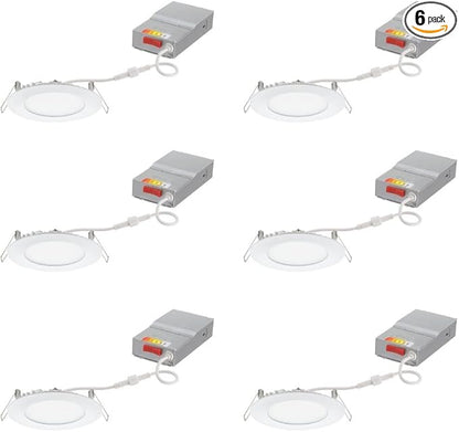 Juno LED Recessed Lights 4 Inch Round Wafer Downlight, 5-in-1 Switchable White Color Temperature, 120 Volts, 4-Inch Ultra-Thin Flat Trim, Matte White, 6-Pack (WF4 SWW5 90CRI CP6 MW M2)