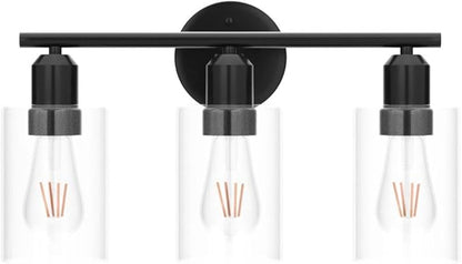 Bathroom Vanity Light Fixtures Matte Black Bathroom Lighting Fixture, 3 Lights Bathroom Light Fixture Over Mirror, Modern Black Vanity Light, UL Certified Wall Sconces with Glass Shades