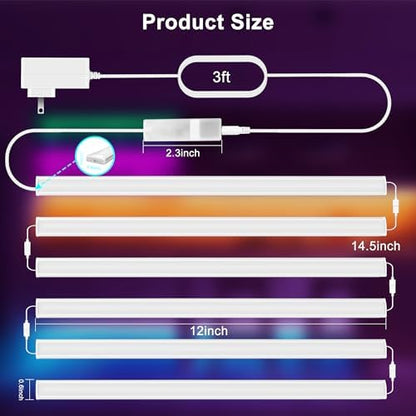 maylit Smart Under Cabinet Lights Plug in, 6 Pcs 12 Inch Ultra Thin Under Cabinet Lighting, Multicolor Under Counter Lights for Kitchen, Dimmable Mood Light for Cabinet, Counter, Workbench