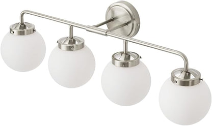 Bathroom Light Fixtures Over Mirror, Brushed Nickel Modern Vanity Lighting with Milk White Glass Globe Shades 4-Light Farmhouse Wall Sconce