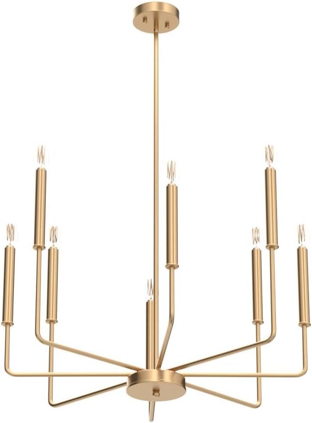 Yiisem Modern Farmhouse Gold Chandelier, 8-Light Rustic Candle Chandelier, Industrial Hanging Chandeliers for Dining Room, Kitchen, Foyer, Entryway, Living Room