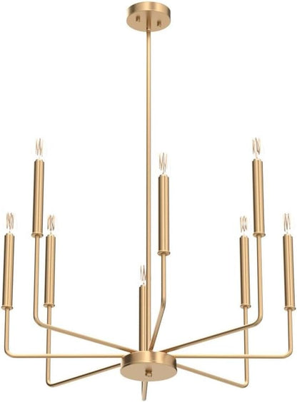 Yiisem Modern Farmhouse Gold Chandelier, 8-Light Rustic Candle Chandelier, Industrial Hanging Chandeliers for Dining Room, Kitchen, Foyer, Entryway, Living Room