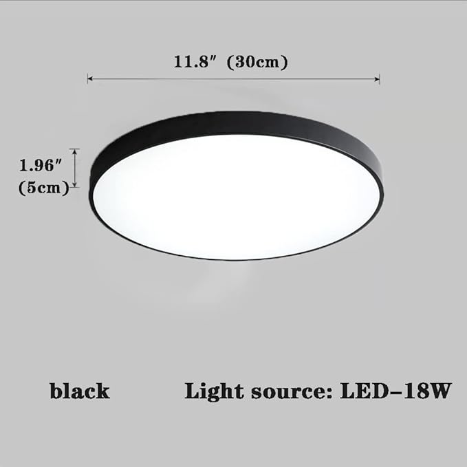 LED Ceiling Light Fixture,12 Inch Modern Round Recessed Ceiling Lights, Dimmable Light,Black 18W Close to Ceiling Lighting Flush Mount Living Room Bedroom,3000K-6000K