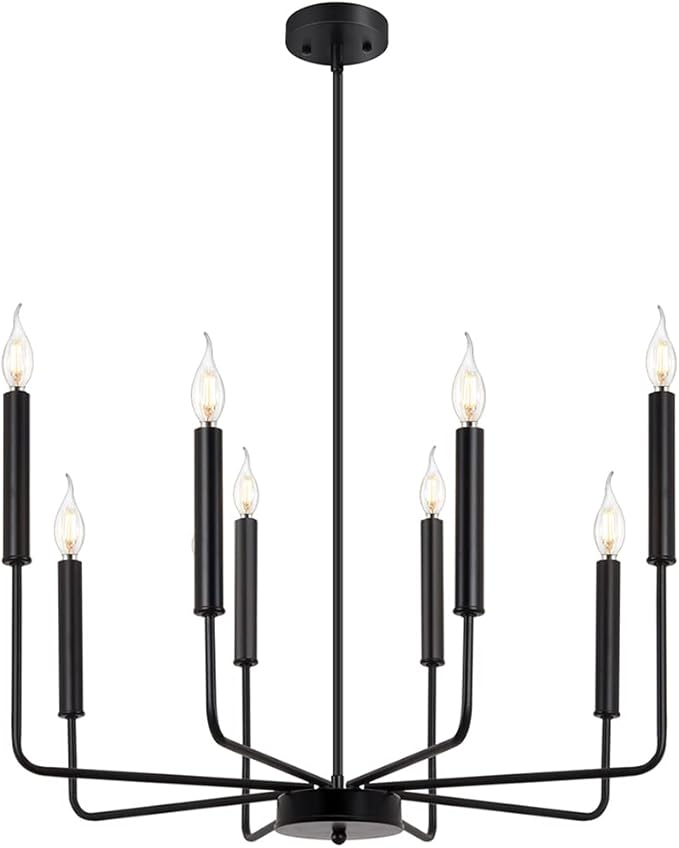 Yiisem Modern Farmhouse Black Chandelier, 8-Light Rustic Candle Chandelier, Industrial Hanging Chandeliers for Dining Room, Living Room, Kitchen, Foyer, Entryway