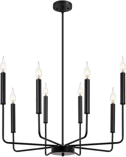 Yiisem Modern Farmhouse Black Chandelier, 8-Light Rustic Candle Chandelier, Industrial Hanging Chandeliers for Dining Room, Living Room, Kitchen, Foyer, Entryway