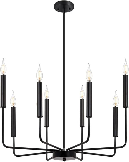 Yiisem Modern Farmhouse Black Chandelier, 8-Light Rustic Candle Chandelier, Industrial Hanging Chandeliers for Dining Room, Living Room, Kitchen, Foyer, Entryway