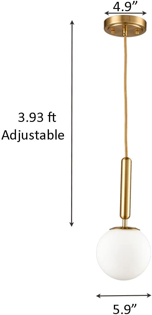 DIRYZON EUL Mid Century Modern Globe Pendant Light Opal Glass Hanging Light Fixture Gold Finish