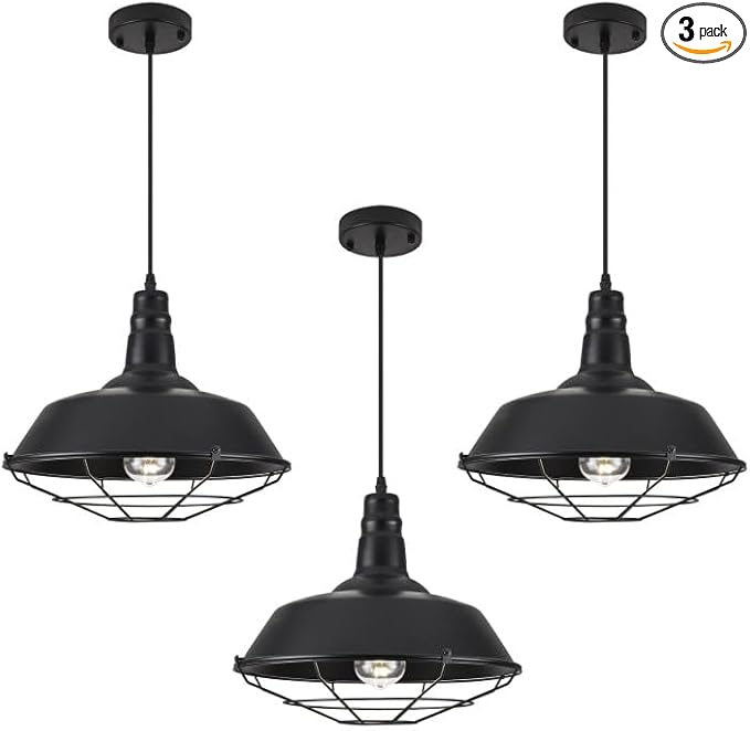 Black Pendant Light, Modern Large Pendant Light 14.1" 3 Packs, Kitchen Pendant Lights, Farmhouse Pendant Lights Kitchen Island for Kitchen, Living Room, Bedroom