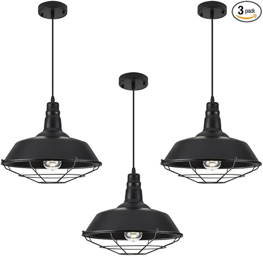 Black Pendant Light, Modern Large Pendant Light 14.1" 3 Packs, Kitchen Pendant Lights, Farmhouse Pendant Lights Kitchen Island for Kitchen, Living Room, Bedroom