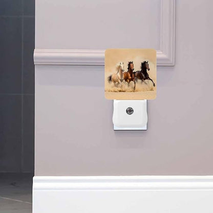 Three Horses Night Light Plug-into Wall Horses Running in The Desert Nightlight Lamp with Dusk to Dawn Sensor, Led Lamp 0.5W Energy Efficient for Home Decor