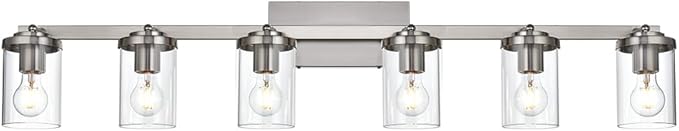 BONLICHT Transitional 6-Light Glass Track Lighting Kit Directional Ceiling Spot Light Brushed Nickel Modern Bathroom Vanity Wall Lights for Kitchen Living Room Office, Flexibly Rotatable Light Head