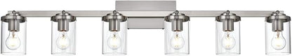 BONLICHT Transitional 6-Light Glass Track Lighting Kit Directional Ceiling Spot Light Brushed Nickel Modern Bathroom Vanity Wall Lights for Kitchen Living Room Office, Flexibly Rotatable Light Head
