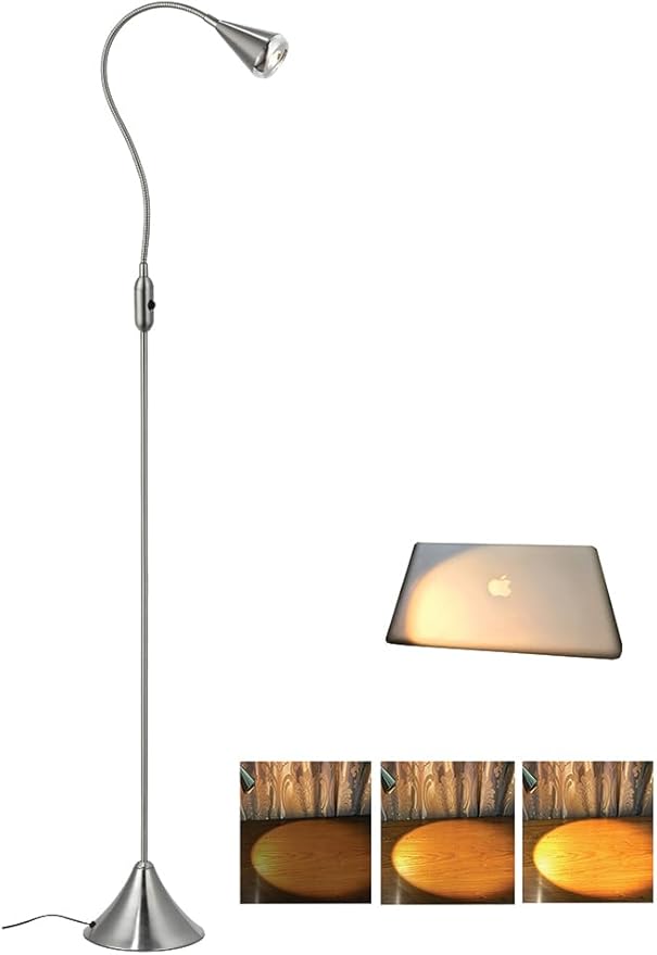HomeFocus - LED Floor Lamp,Standing Lamp for Reading,Eye-Caring,Stepless Dimming,Floor Lamp for Living Room,Bedroom,LED 5W,Energy Efficient Super Bright (Satin Nickel)