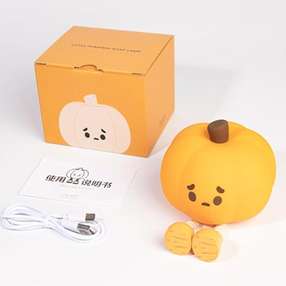 Pumpkin Night Light, Squishy LED Nursery Lamp with Timer, Rechargeable Silicone Nightlight for Kids, Dimmable Bedside Lantern for Baby Room & Easter Decor