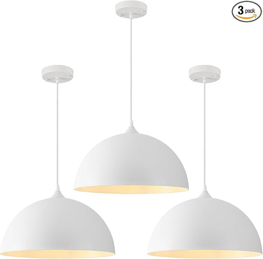 Oversize White Pendant Lights Kitchen Island, 16 Inch White Dome Pendant Light, Modern Farmhouse Pendant Light for Kitchen Island, Dining Room, Cafe, Bar, 3 Packs
