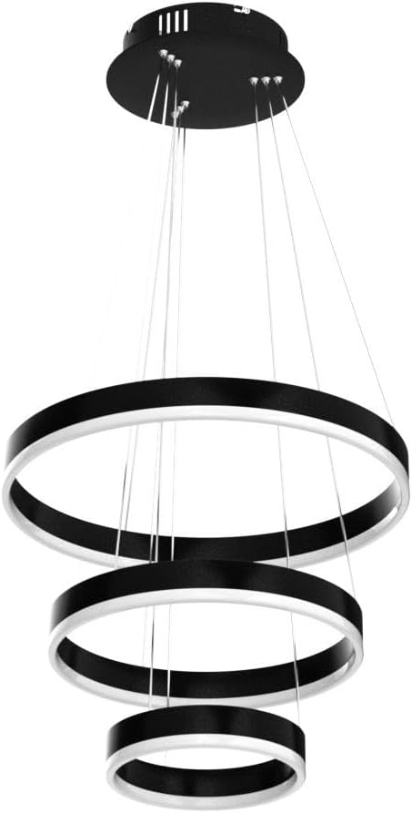 Modern LED Pendant Light, Black Circular Chandelier Fixture, Adjustable Height Circular Entrance Pendant Light, Suitable for Restaurants, Kitchens, Islands, Living Rooms, Cafes, Etc. (4000K)