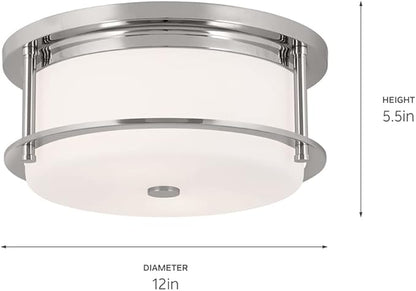 Kichler Brit 52595PN Flush Mount 2-Light 12˝ with Satin Etched Cased Opal Glass in Polished Nickel