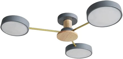 LED Ceiling Light Fixture,26 Inch 3-Lights Modern Ceiling Lights Flush Mount Wooden 24W Dimmable Chandelier for Living Room Bedroom Kitchen,3000K/4000K/6000K Temperatures Selectable Grey