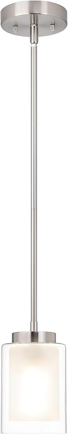 XiNBEi Lighting Pendant Lighting Modern 1 Light Mini Pendant Light with Dual Glass in Brushed Nickel, Adjustable Hanging Ceiling Light for Kitchen & Living Room XB-P1195-BN