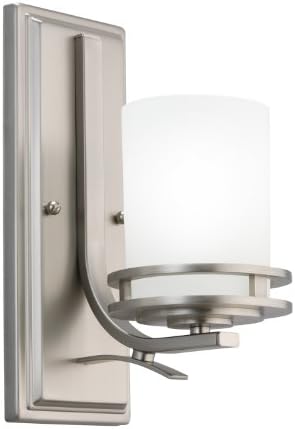 Kichler Hendrik 12" Wall Sconce in Brushed Nickel, 1-Light Modern Wall Mount Light with Satin Etched Cased Opal Glass, (12" H x 5.25" W), 5076NI, 24.75 in