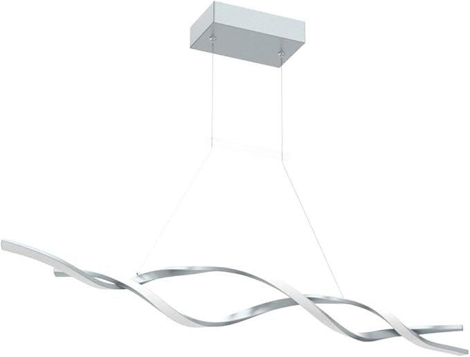 Jaycomey Gray Modern LED Pendant Light, Dimmable Wave Chandelier with Remote Control, Acrylic Hanging Lighting Fixture for Dining Room Kitchen Island, 3000-6000K 28W