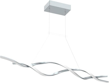 Jaycomey Gray Modern LED Pendant Light, Dimmable Wave Chandelier with Remote Control, Acrylic Hanging Lighting Fixture for Dining Room Kitchen Island, 3000-6000K 28W