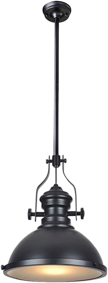 12 Inch Industrial Pendant Light with Diffuser, Vintage Hanging Fixture for Kitchen Island, Dining Room, Farmhouse, Bar, Cafe, Dimmable Rustic Ceiling Lamp (Black, 1 Pack)