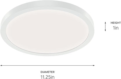 KICHLER Ara 11.03" Modern Minimal Round LED Flush Mount in White, for Damp Indoor Locations, Main Light Source, Integrated LED, Edge-Lit Technology, 1600 Lumens, Dimmable to 10%, 53011WH30