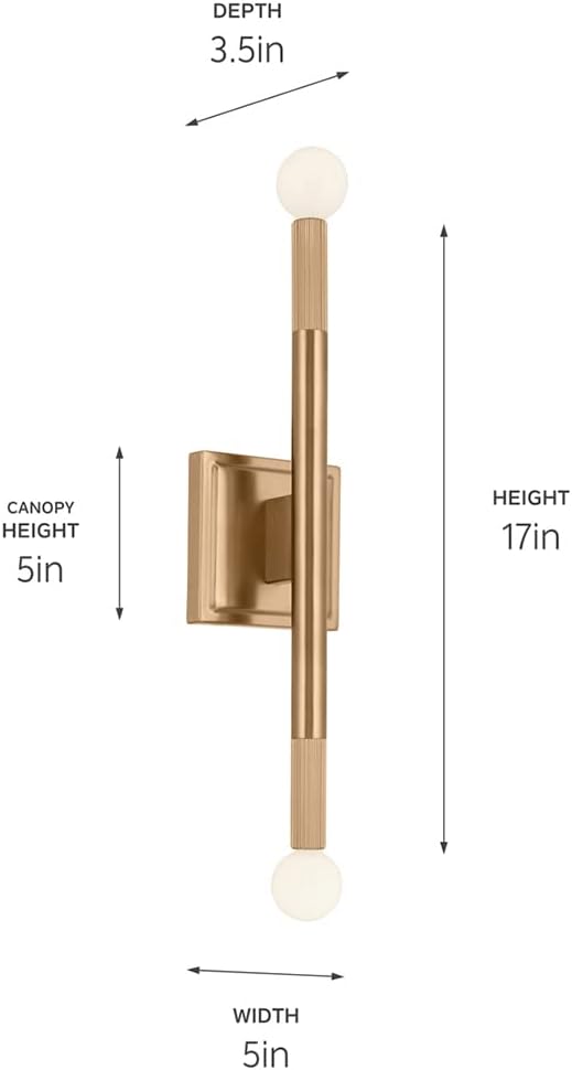 Kichler Odensa 2-Light Wall Vanity, Modern Light in Champagne Bronze, Mount Horizontally or Vertically, for Illuminating Art, TV, Mirrors, Bookshelves, Bed, Vanity, Bar, Hallways (17" x 5"), 52556CPZ