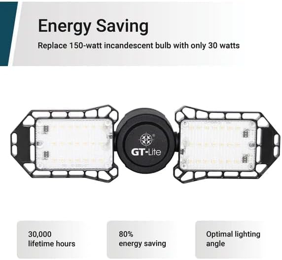GT-Lite 3000 Lumen LED Garage Light, 300Watt Equivalent, Adjustable 2 Panel Bulb, 150Watt Equivalent, 5000K Daylight, E26, 4 Pack