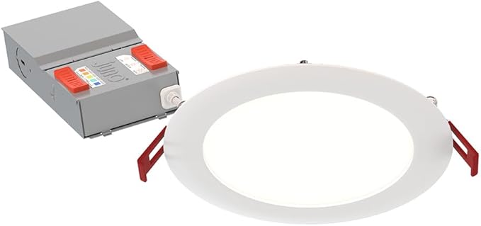 Juno LED Recessed Lights 6 Inch Round Baffle Wafer Downlight, 5-in-1 Switchable White Color Temperature, Adjustable Brightness, 120 Volts, 6-Inch Flat Trim, 12 Pack, Matte White