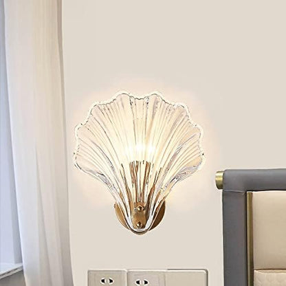 LITFAD Single-Bulb Sleeping Room Sconce Light Contemporary Scallop Shade Glass Wall Mount Lighting Creative LED Wall Lamp Bedside Lamp for Bedroom Hotel Restaurant Corridor, Clear