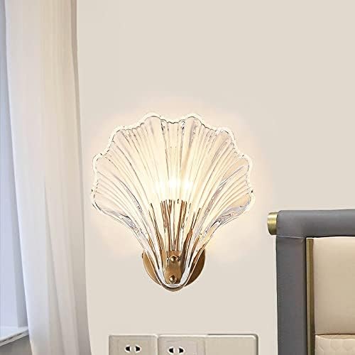 LITFAD Single-Bulb Sleeping Room Sconce Light Contemporary Scallop Shade Glass Wall Mount Lighting Creative LED Wall Lamp Bedside Lamp for Bedroom Hotel Restaurant Corridor, Clear