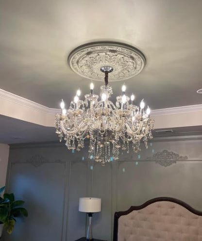 Cognac 18 Lights Crystal Chandelier,Chandeliers for Dining Room,Bedroom,Living Room, Candle Pendant Lamp Ceiling Lighting, 39 inch x32 Inch (Color:Cognac) with 18pcs 5W E12 LED Bulbs.