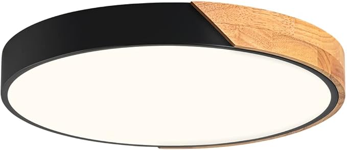 Modern Dimmable LED Ceiling Light, Minimalist Wood Style 5CCT 2700K-6000K Flush Mount Ceiling Light Fixture, Round Lighting Lamp for Bedroom Living Room Dining Room Laundry, Black, 15.8"